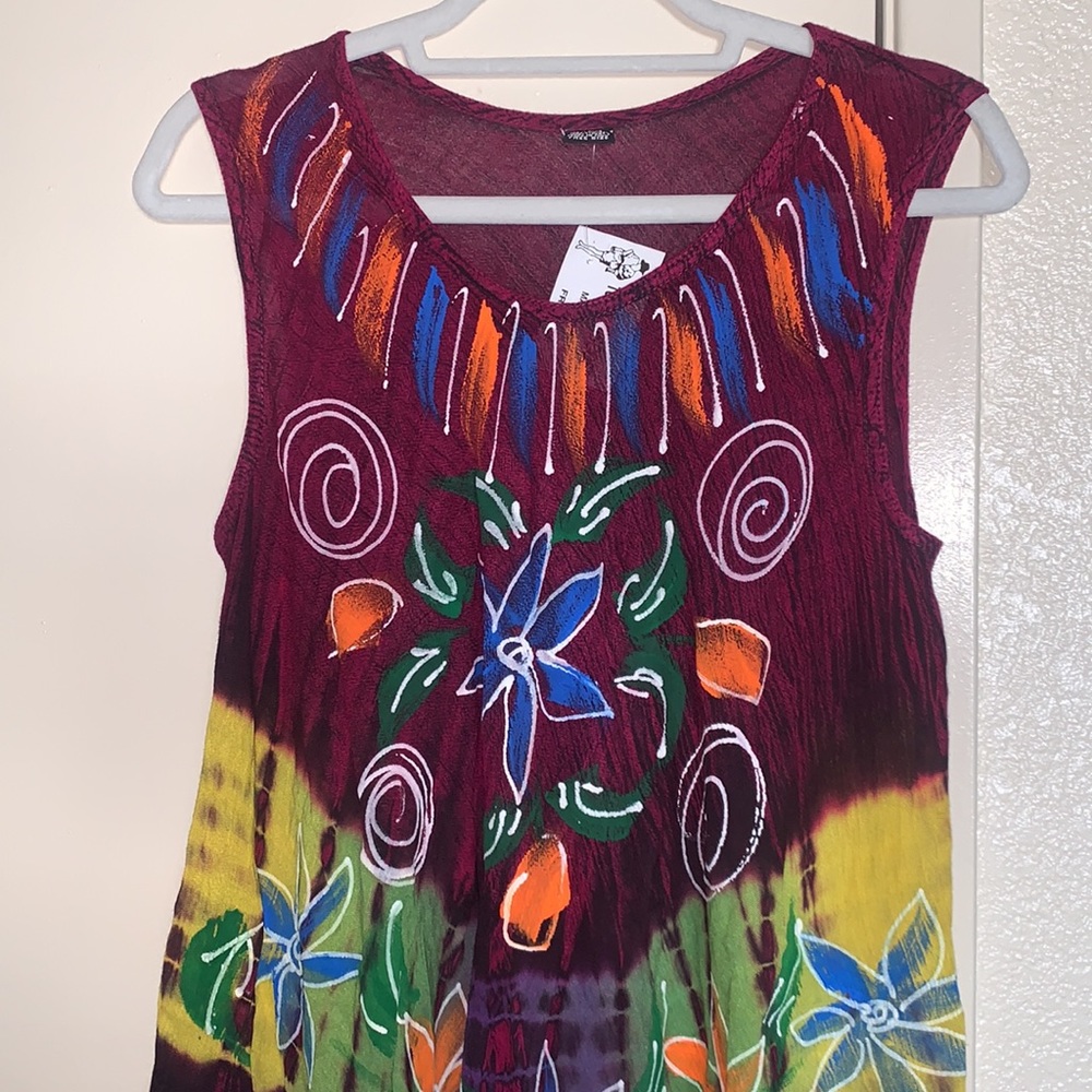 New Indian Bohemian Tie-Dye Sleeveless Caftan Umbrella Sun Dress - Picture 3 of 11